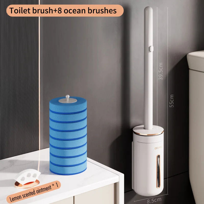 Disposable Toilet Brush with Replaceable Heads Wall-Mounted Holder for Deep Cleaning Hygienic & Easy-to-Use Cleaning Tool