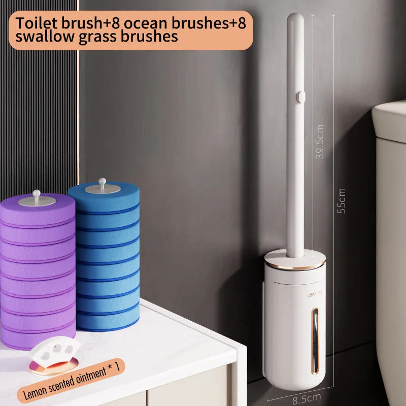 Disposable Toilet Brush with Replaceable Heads Wall-Mounted Holder for Deep Cleaning Hygienic & Easy-to-Use Cleaning Tool