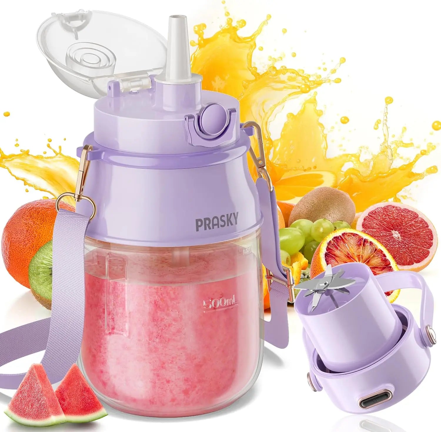 Portable Blender 27oz USB-C Rechargeable Smoothie Maker with Lid & Strap, BPA-Free, Purple