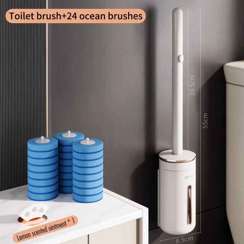 Disposable Toilet Brush with Replaceable Heads Wall-Mounted Holder for Deep Cleaning Hygienic & Easy-to-Use Cleaning Tool
