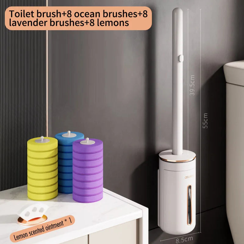 Disposable Toilet Brush with Replaceable Heads Wall-Mounted Holder for Deep Cleaning Hygienic & Easy-to-Use Cleaning Tool
