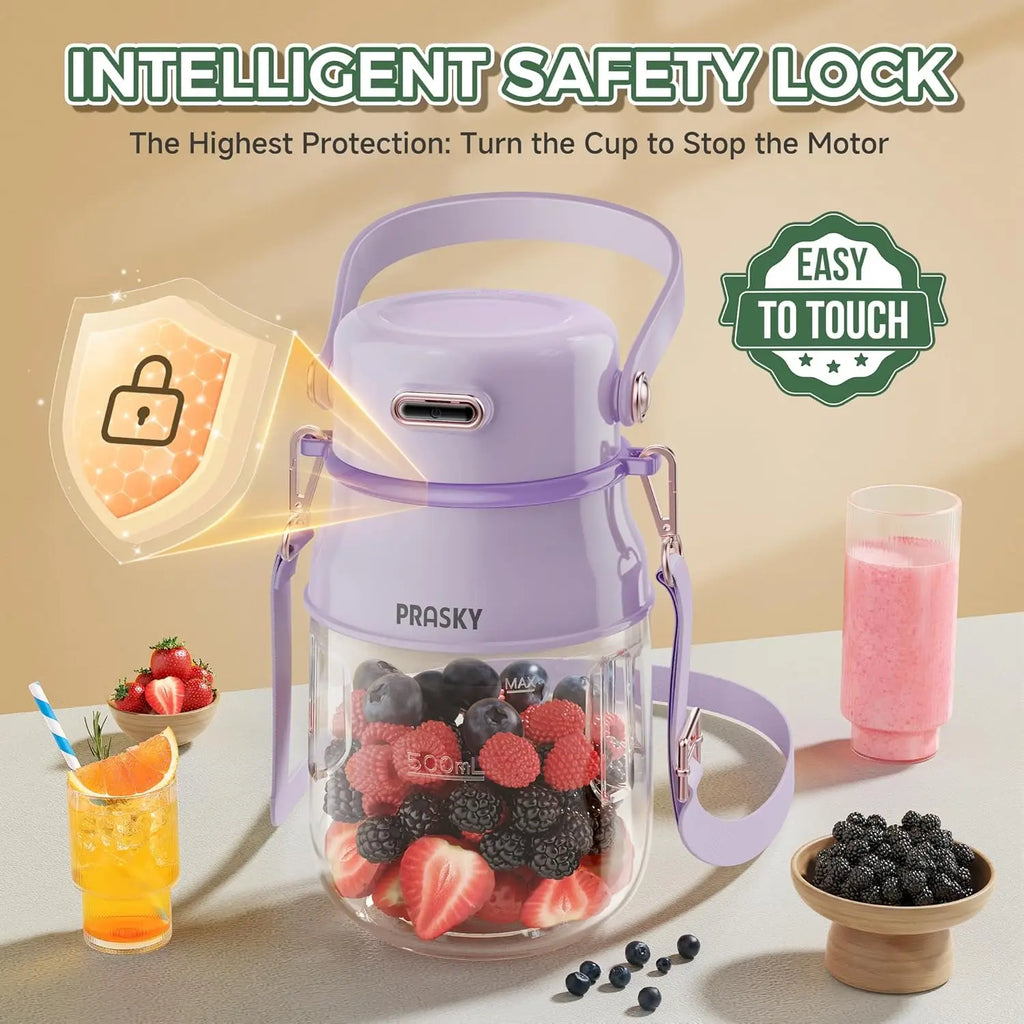 Portable Blender 27oz USB-C Rechargeable Smoothie Maker with Lid & Strap, BPA-Free, Purple