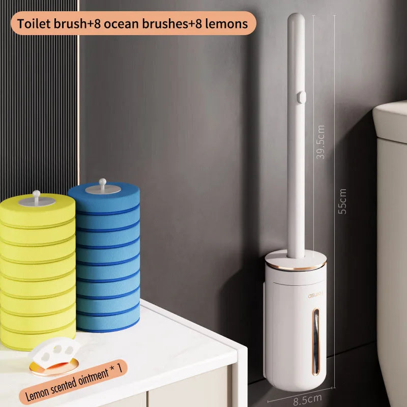 Disposable Toilet Brush with Replaceable Heads Wall-Mounted Holder for Deep Cleaning Hygienic & Easy-to-Use Cleaning Tool