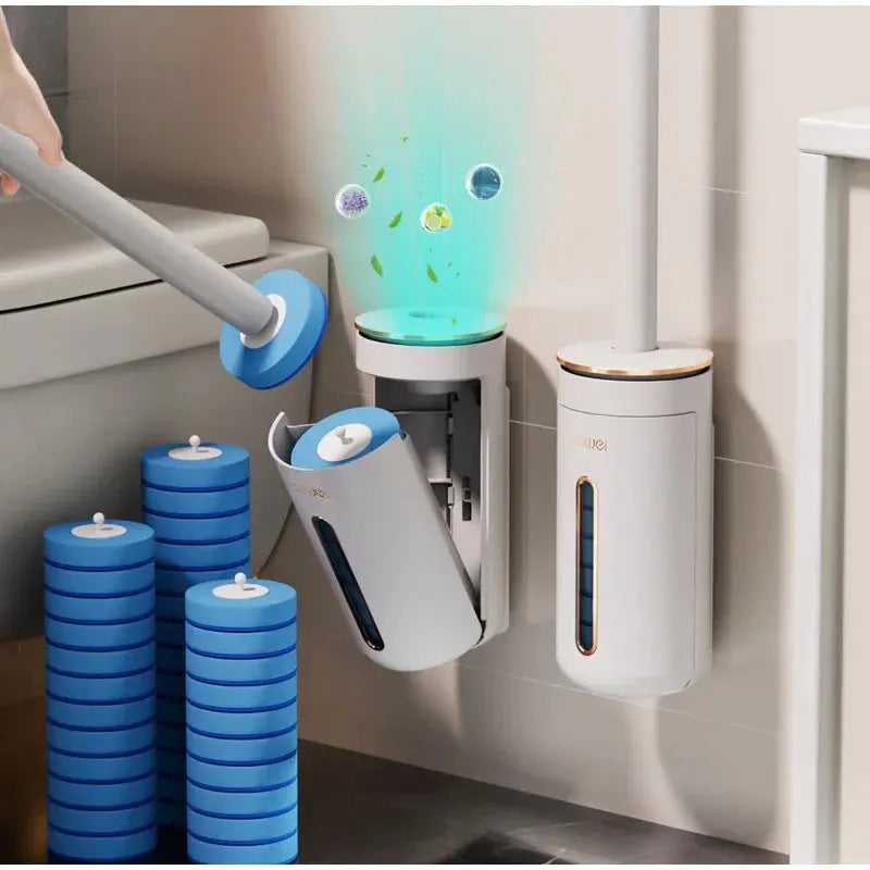 Disposable Toilet Brush with Replaceable Heads Wall-Mounted Holder for Deep Cleaning Hygienic & Easy-to-Use Cleaning Tool