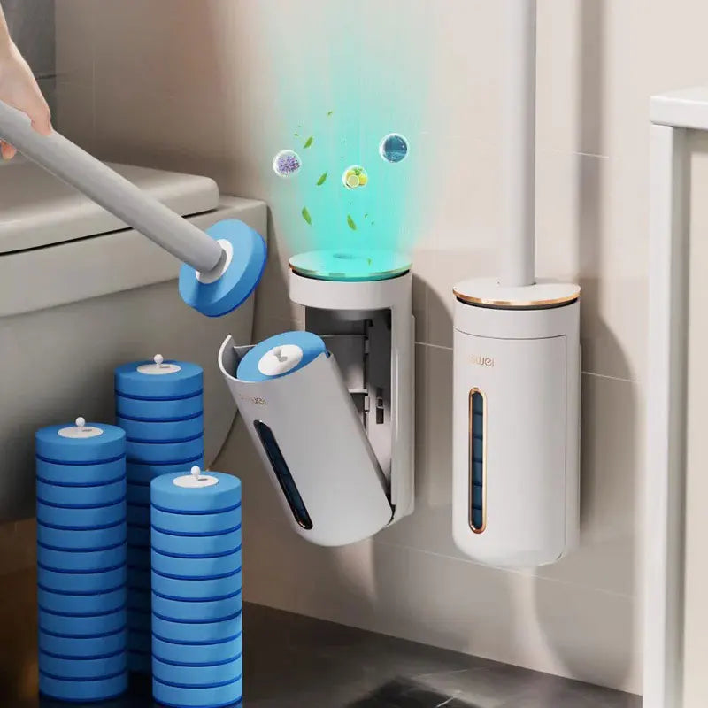 Disposable Toilet Brush with Replaceable Heads Wall-Mounted Holder for Deep Cleaning Hygienic & Easy-to-Use Cleaning Tool