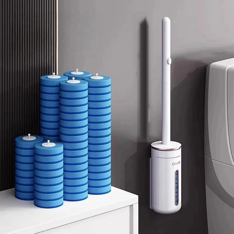 Disposable Toilet Brush with Replaceable Heads Wall-Mounted Holder for Deep Cleaning Hygienic & Easy-to-Use Cleaning Tool